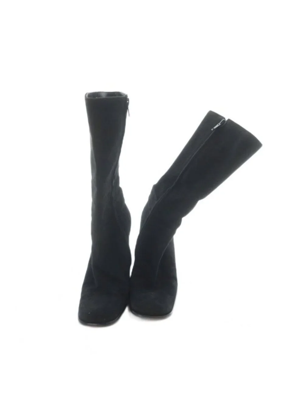 Gucci Short Boots Suede Square Toe Chunky Heel Logo 34.5 Black - Picture 2 of 7